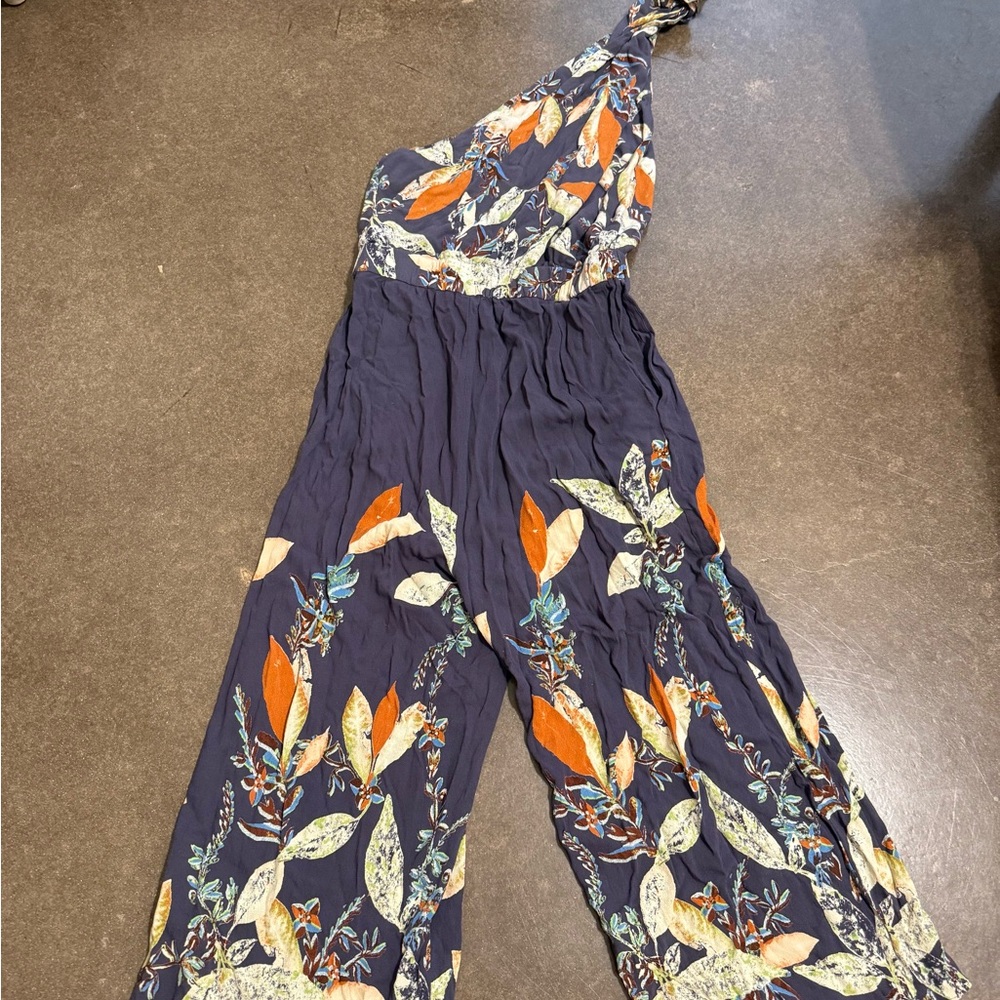 Free People One-Shoulder Floral Jumpsuit - Navy and Orange - Picture 6 of 7